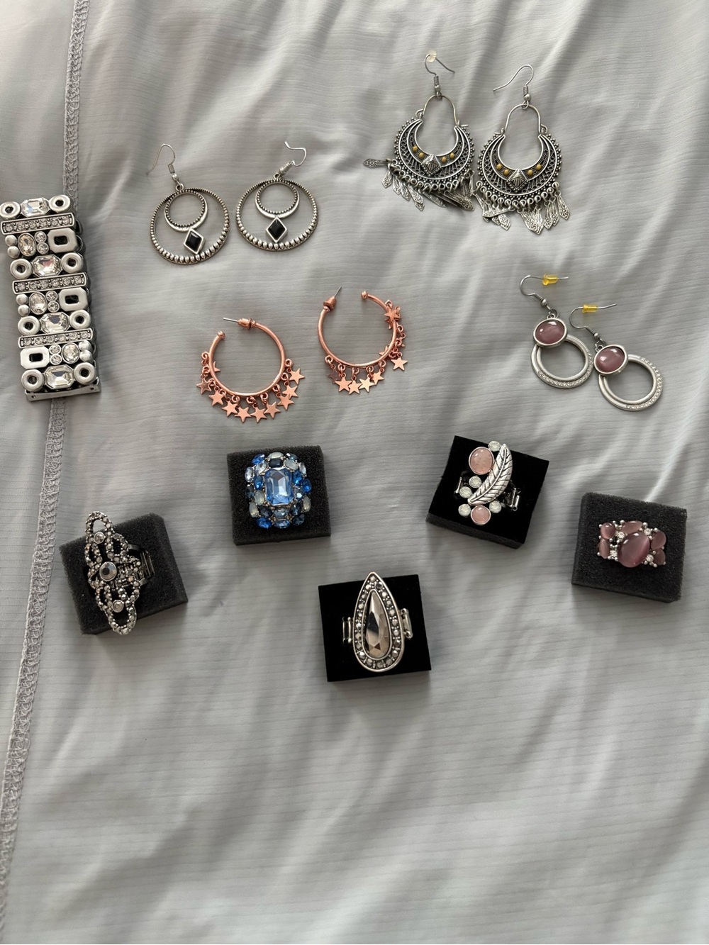 paparazzi Silver and Rose Gold Mixed Earrings, rings, bracelet